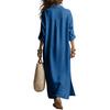New Spring/Summer Cotton-Linen Dresses: -Color Collared Long-Sleeve Shirt Dresses, Relaxed-Fit Dresses