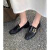 Fashion Metal Buckle Design New Women's Flat Shoes Genuine Leather Shoes British Style Retro Thick Heel Loafers For Women