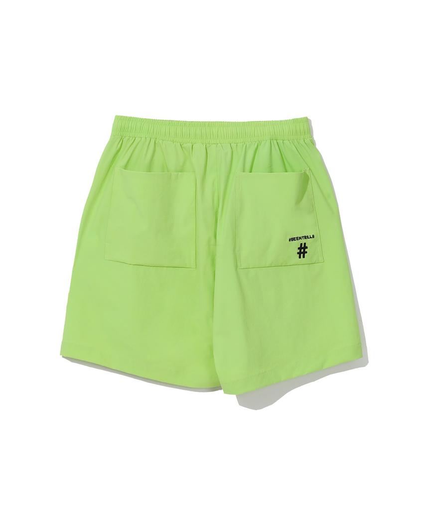 BEENTRILL Stand Collar Anorak Woven Setup Wide Fit Shorts (Neon Yellow)