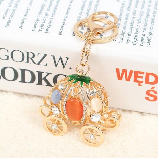 Pumpkin Carriage Keychain Fairy Tale Pumpkin Coaches Key Ring with Rhinestones Enamel Sparkling Car Accessory for Women Girls