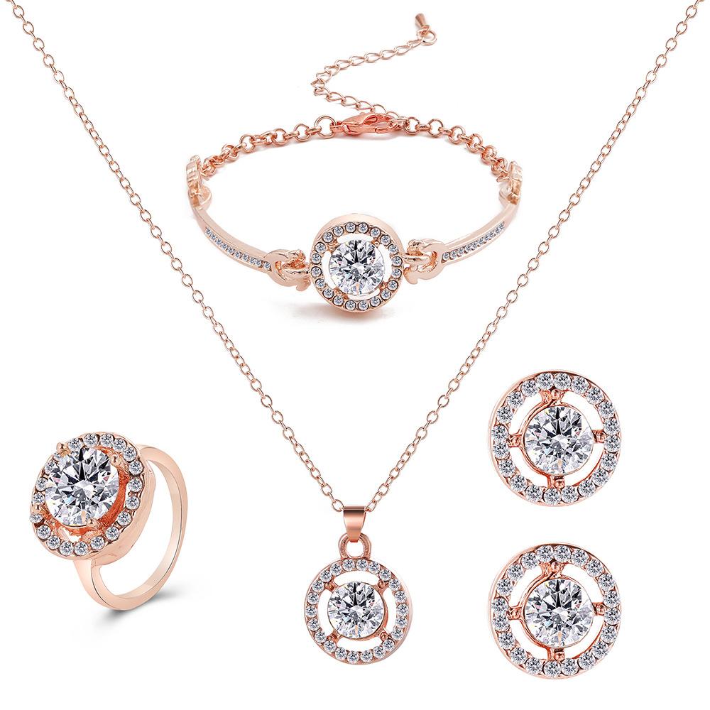 Elegant Geometry Gold Silver Color Zircon Imitation Pearl Necklace Earring for Women Jewelry Set Fashion Party Gift 4Pcs