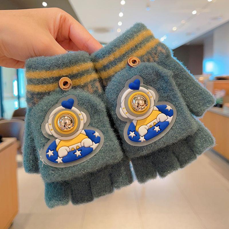 

Детские перчатки Мальчики зимние теплые откидные утолщенные ученики начальной школы для письма мальчики пять пальцев Детские для письма домашнего задания половина пальцев