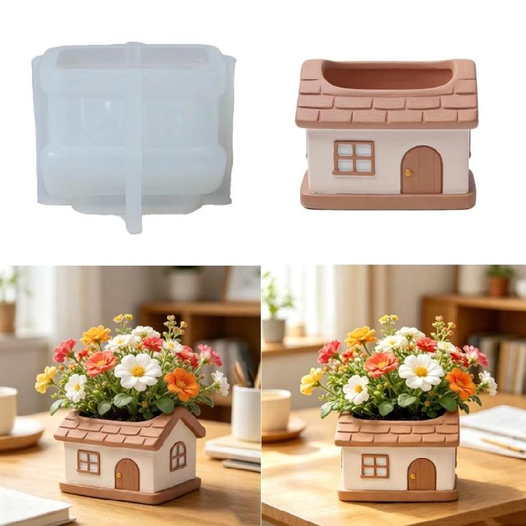 Small House Shape Silicone Planter Mold Flowerpot Molds for Crafts Resin Candle Cup Jewelry Holder Flexible and Reusable
