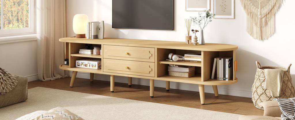 TV Cabinet 170x40x43cm, Lowboard with 2 Drawers & 2 Sliding Doors, MDF TV Base Cabinet with Adjustable Shelves, Suitable for 70-Inch TV Stand