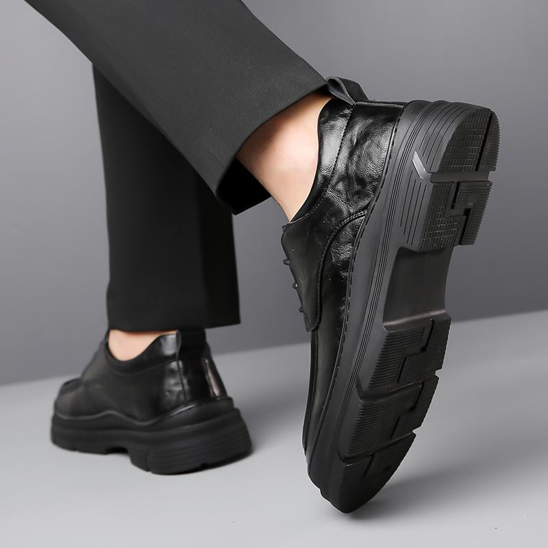 Fashion Casual Leather Shoes Men Lace Up High Sole Platform Business Office Black Fashion Dress Formal Wedding Party Shoes Men Oxfords