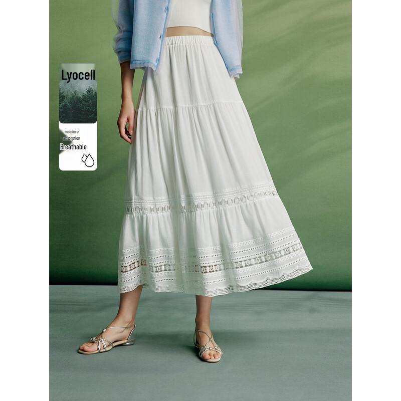 ELLE Women s White Lace A-Line Long Skirt S