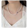 Natural Mother-of-Pearl Necklace with 925 Silver Sapphire Clasp, High Luster Shell Pearls, and Australian White Pearls.
