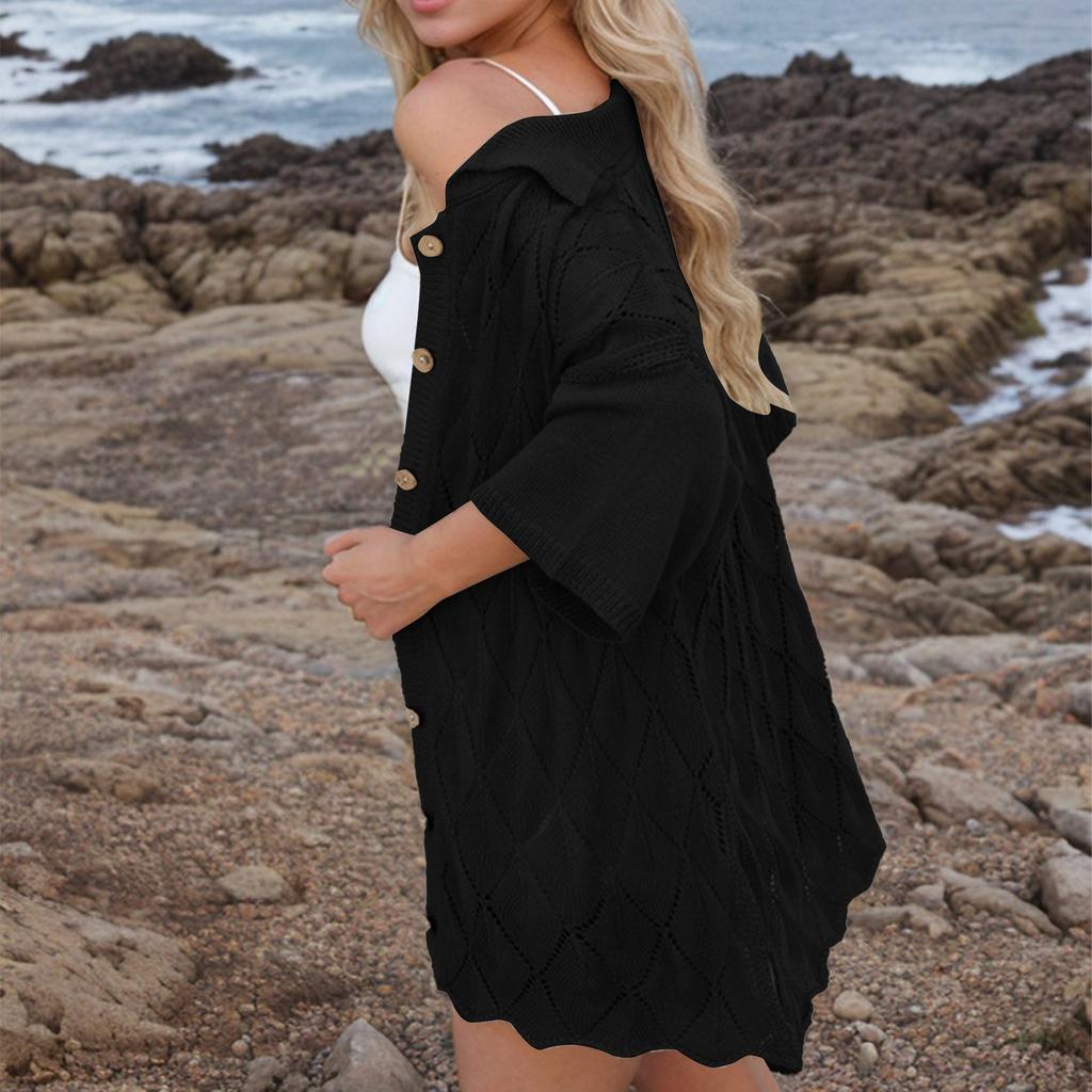 Damen Sommer Mode Lässig Täglich Vielseitig Textur Locker Strickjacke Knopf Kurzärmeliges Oberteil