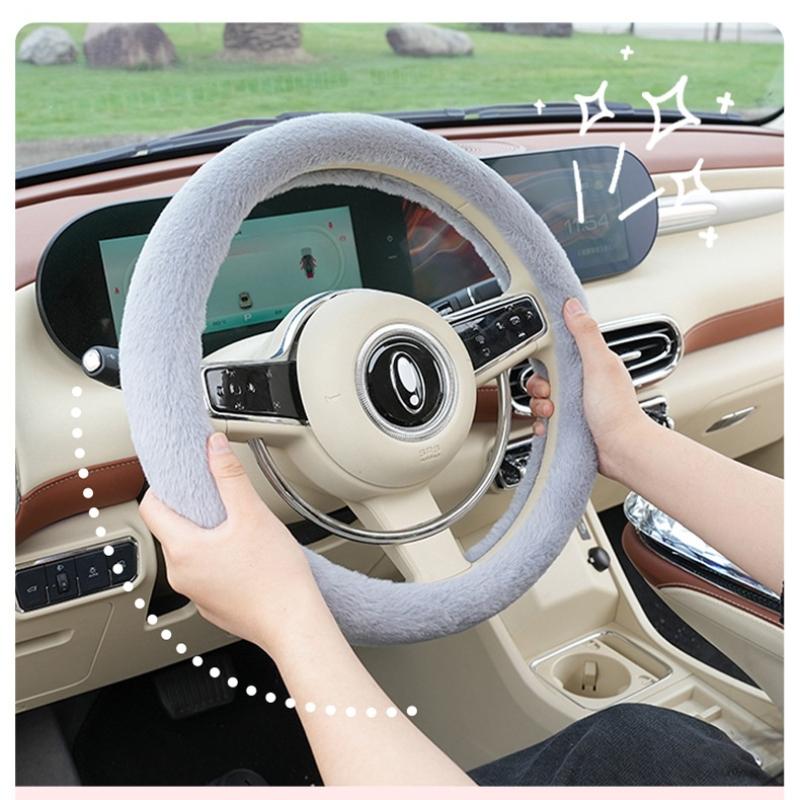 Plush Warm Imitation Rabbit Hair Car Steering Wheel Cover Non-Slip Winter Handle Cover Car Interior Supplies