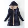 Womens Warm Hooded Mid-Length Cotton Padded Coat With Fleece Lining Streetwear Casual Outerwear