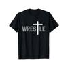 European Sizes Men's Christian Wrestler Cross T-Shirt - Relaxed Fit Vintage Streetwear Tee with Bold "WRESTLE" Graphic Print, Round Neck Short Sleeve