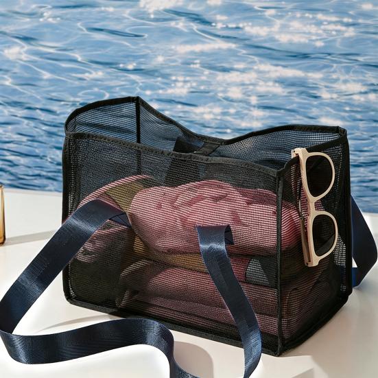 Beach Mesh Bag Large Capacity with Reinforced Bottom Tote Holds Wet Swimsuits Foldable Travel