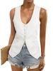 Womens Sleeveless Blazer Vest Scoop Neck Fitted Waistcoat Office Top