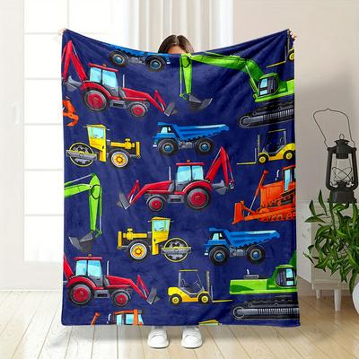 Boys Excavator Tractor Truck Throw Blanket Bedroom Blanket for Livingroom Couch Lunch Break Soft Throw for Friend's Festival Gift