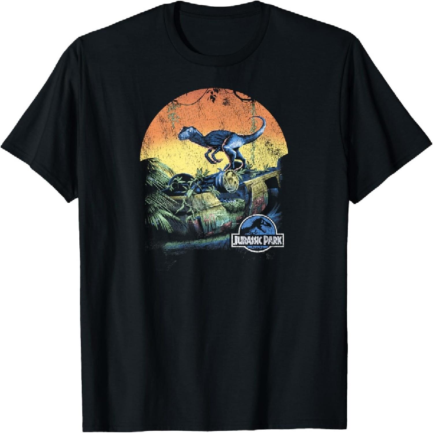 Футболка Jurassic World Retro Raptor Закат в джунглях S чёрный