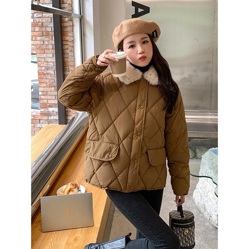 Winter lamb wool lapel neck cotton-padded clothes women's short new cotton-padded clothes fashion cotton-padded jackets loose coats