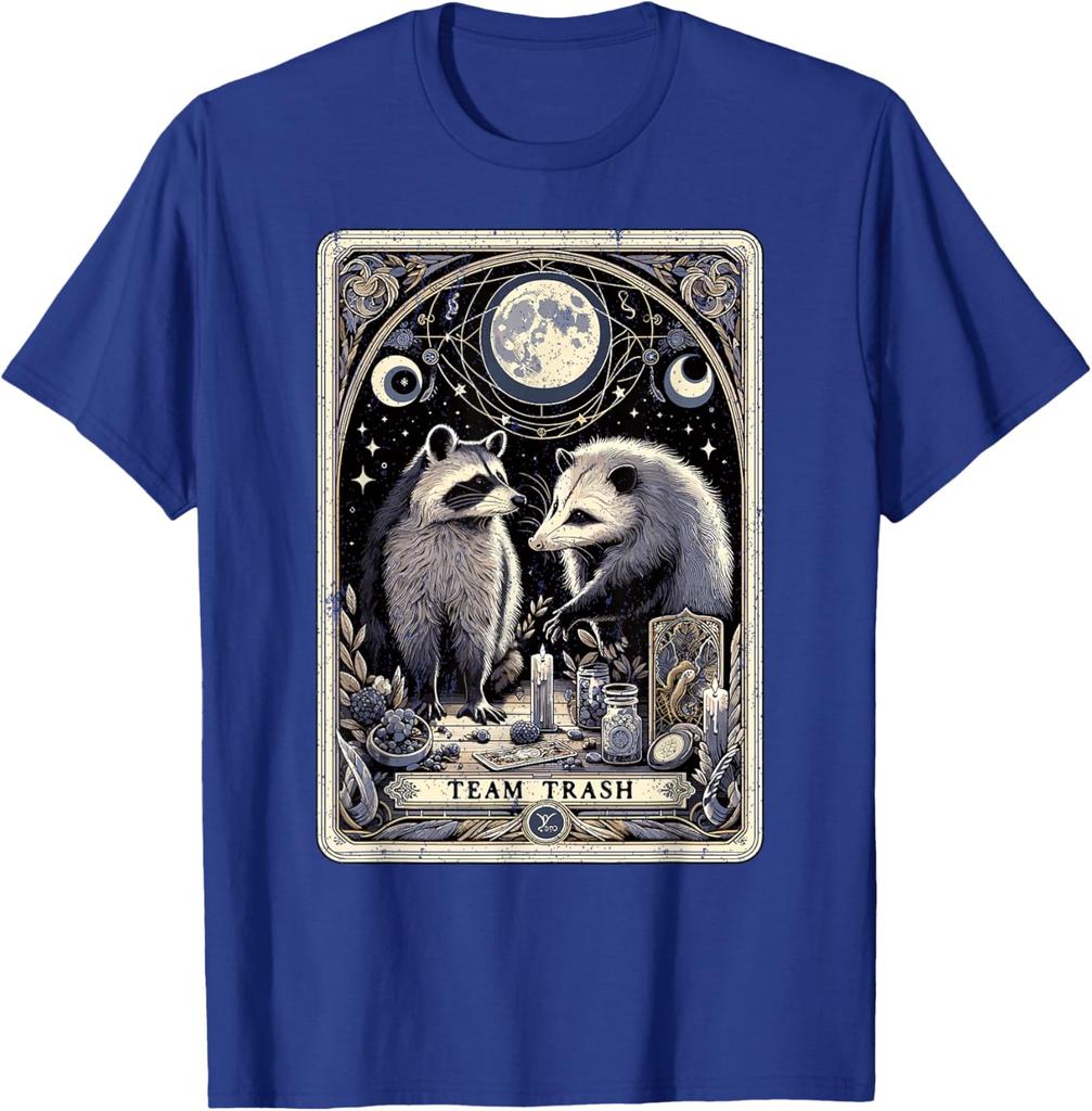 Team Trash Raccoon Opossum Tarot Card Graphic Print Cotton Short Sleeve T-Shirt Casual Trip