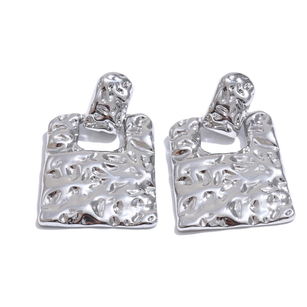 

Yhpup Trendy Stainless Steel Metal Rectangle Hammer Drop Earrings Tarnish Resistant Texture Attractive Statement Jewelry Gift