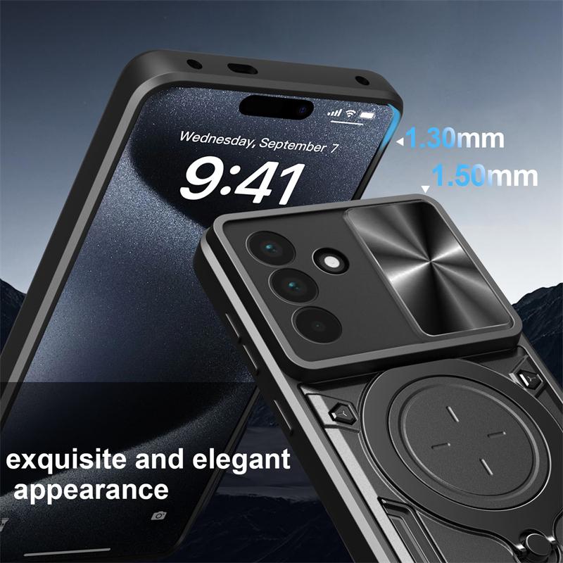 Etui na Samsung Galaxy A06 A16 A26 A36 A56 Pancerne Etui na Telefon z Przesuwną Osłoną Aparatu Dla Samsung A 06 16 26 36 56 5G Uchwyt Pierścieniowy Tylna Pokrywa