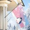 2D Flat - 2D Flat - 1pc 2D Flat, Decorative Flag, Cute Penguin Cherry Blossom Fuji Mountain Pattern Single-Sided Printed Flag, Japanese Style Springti