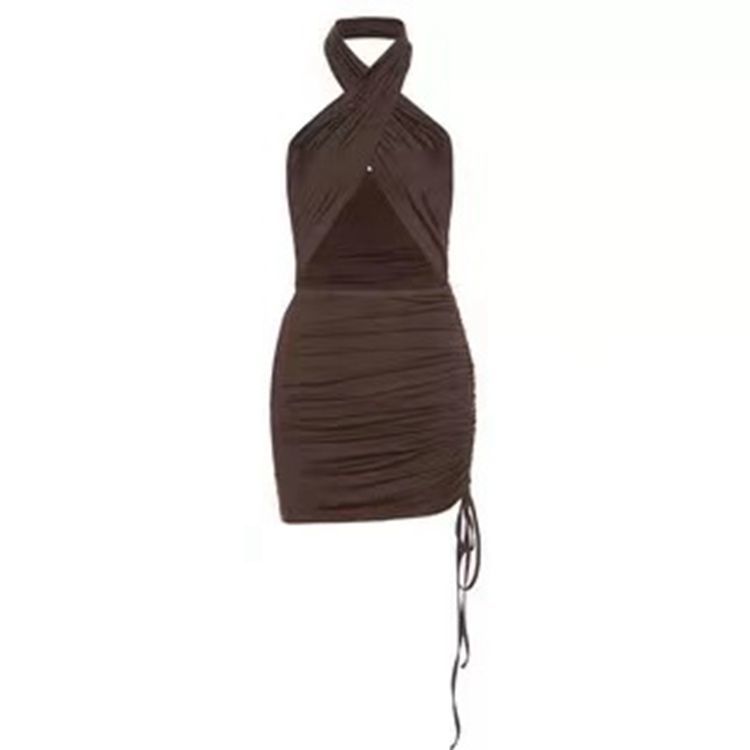 Neck Dress Sexy New Style Hollow Cross Chest Big Spice Girl Short Skirt Lace Up Deep V Hip Wrap Tight