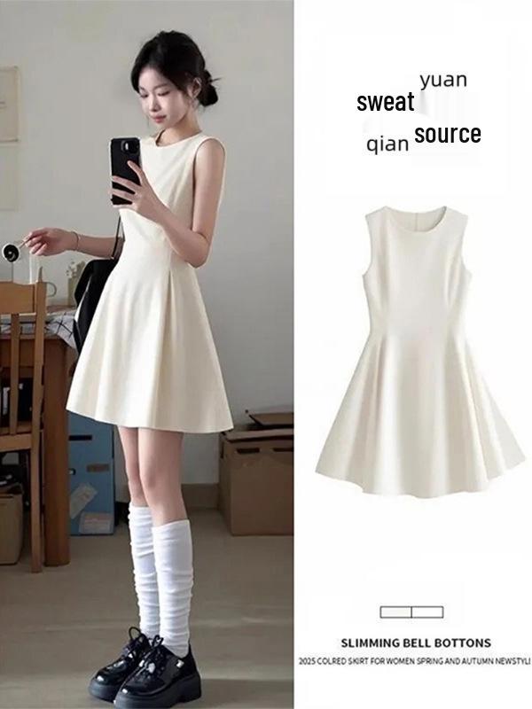 French-Style Sleeveless Red Summer Dress - Slim Fit, Cinched Waist, Puffy Skirt Extra Large белый