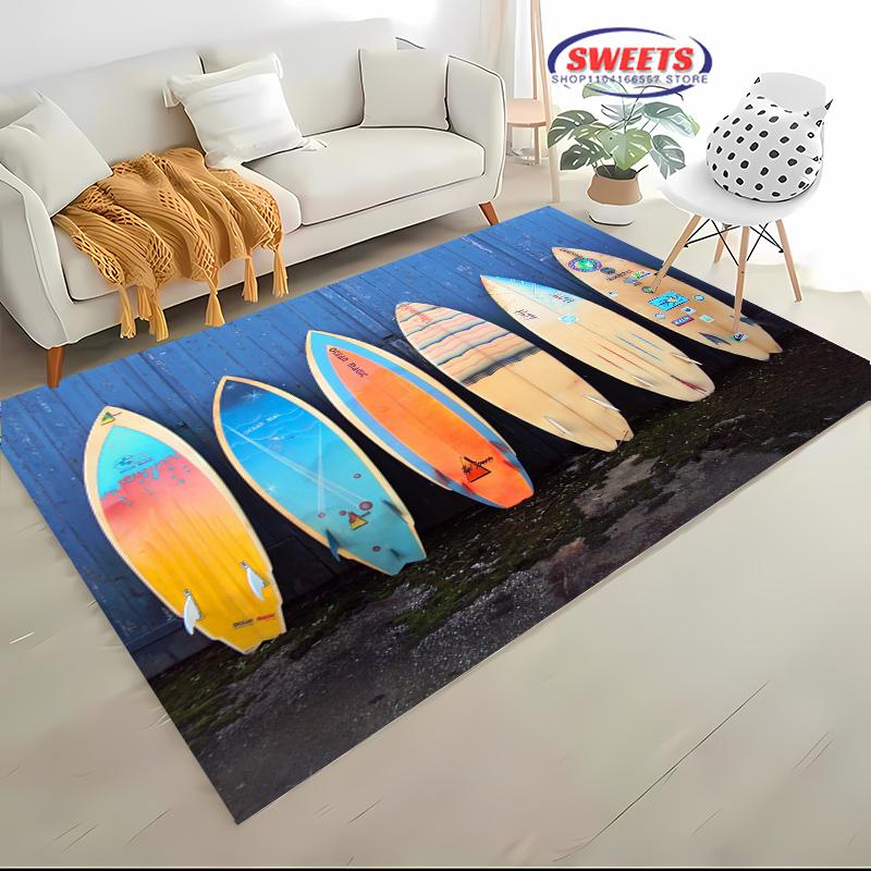 Surfboard 3D Printed Carpet Sport Theme Anti Slip Floor Mat for Living Room Bedroom Sofa Decor Rug