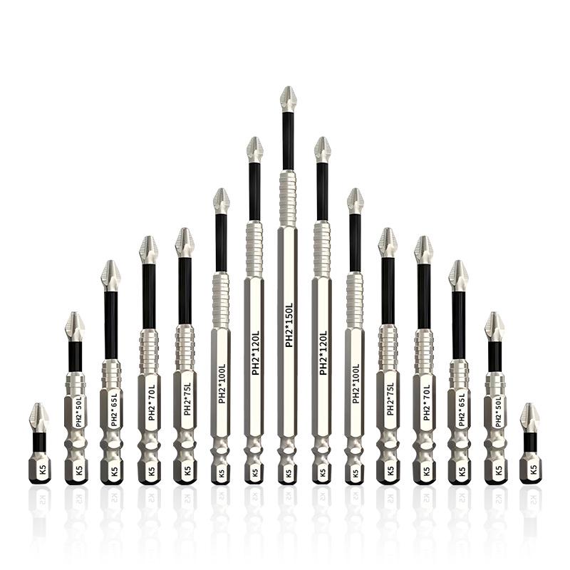 Anti-Slip Shock-Resistant Phillips Screwdriver Bit, Strong Magnetic, 25-150mm, High Hardness