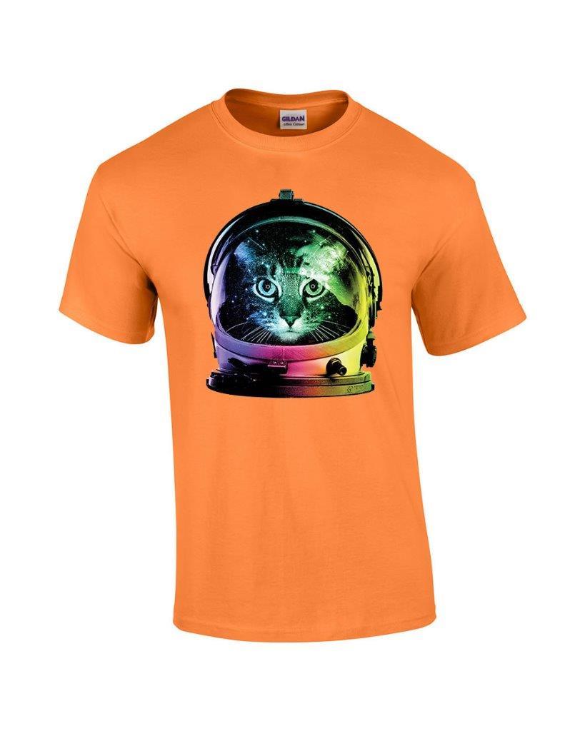 Space Cat Funny Astronaut Cool Cosmic Neon Kitty T-Shirt S