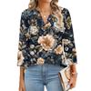 Damen T-Shirt mit Aufdruck, Knopfleiste, 3/4-Ärmel, für den Alltag, Wochenendmode, Basic, V-Ausschnitt, normales Oberteil
