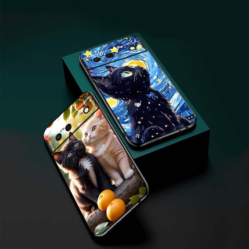 Cute cartoon cat illustration Phone Case For Google Pixel 10 9a 9 8A 8 7 7A 6 6A Pro XL 2024 5G Black Soft TPU Silicone