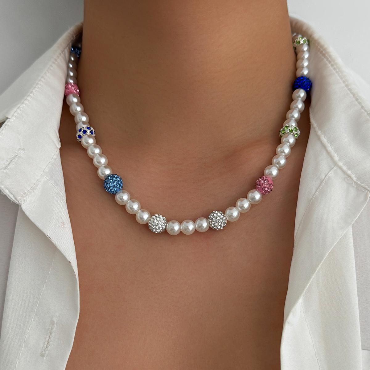 

Ingemark New Trendy Imitation Pearl Chain Necklace for Men Temperament Handmade Rhinestone Beads Choker Casual Neck Jewelry Gift