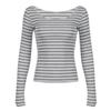 Gestreiftes vielseitiges Oberteil mit großem Rundhalsausschnitt, leichten und kontrastierenden Farben, Slim Fit, einseitiger Schulter-Pullover, gestricktes Spice Girl Top