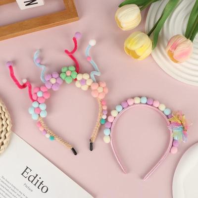 Cute Rainbow Balls Flower Hair Bands Princess Headband Sweet Plush Head Hoop Baby Girls Headwear Accessories