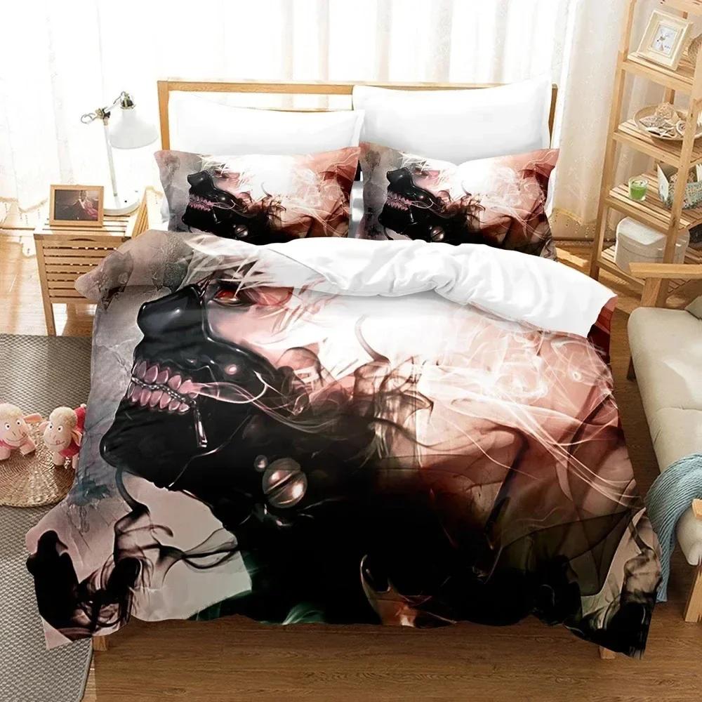 Top 3D Anime Tokyo Ghoul Bedding Set Double King Soft Children Bedroom Down Coat Set Animation Tokyo Ghoul Customizable Style