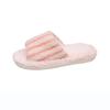 Fashion Cute Striped Bow Fluffy Slippers Women's New Autumn and Winter 2025 Outer Wear One-word Cotton Slippers