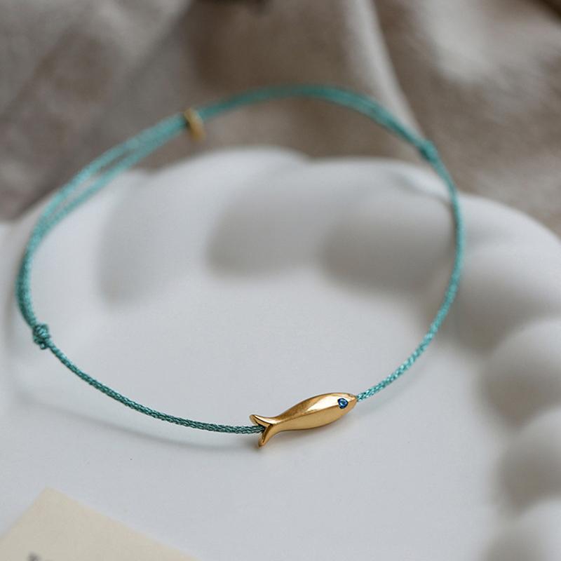 Niedliche Fisch-Fußkettchen aus geflochtenem Seil für Frauen im böhmischen Stil, blaues und rotes Seil, Bein-Fußkette, Sommer-Strandschmuck