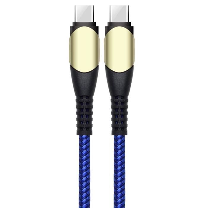 Câble USB-C vers USB-C Charge Rapide 60W pour iPhone 16 16e, iPhone 16 Plus, iPhone 15 Pro, iPhone 15 Pro Max - Nylon Tressé 1M Bleu