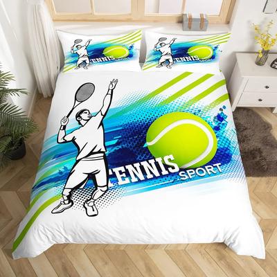 Boys Sports Games Themed Comforter CoverYellow Tennis Racket Sporting Equipment Bedding Set Tennis Court Print Duvet Cover Set