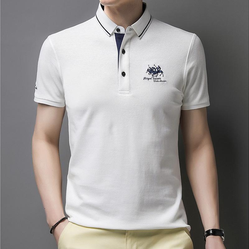 Embroidered Polo Shirt Men'S Short-Sleeved Top Loose Medium And Blue High-End Sense