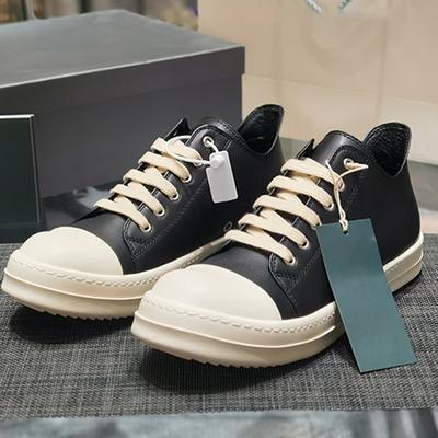 Men's Casual Shoes Lace-up Women's Sneakers Black Solid Leather Summer Shoes for Men O-wen Couple Shoes