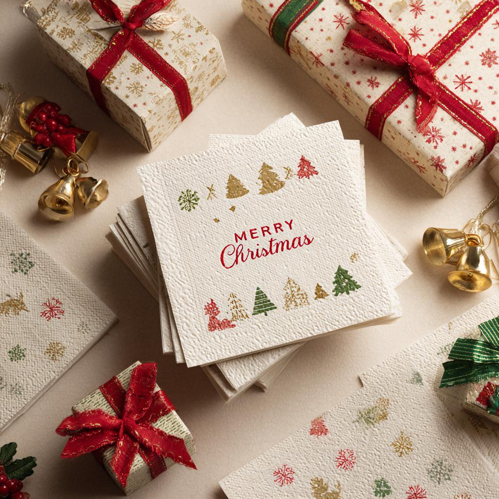 2026 Printed Christmas Customizable Disposable Modern Style Environment-Friendly Wood Pulp Square Napkins for Party Use