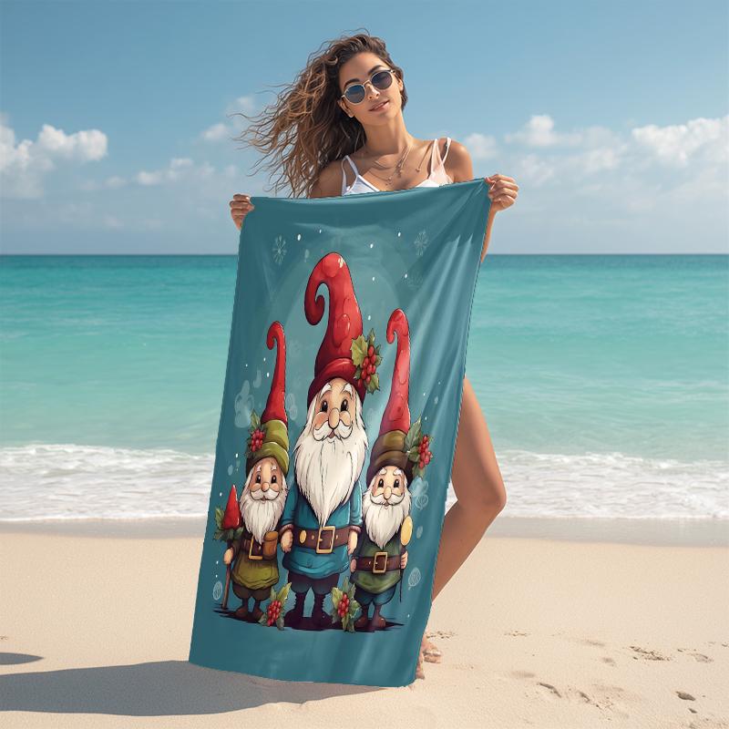 1Pc Christmas Gnome Snow Beach Towel Microfiber Beach Towel Thin Absorbent For Beach Swimming Yoga Bath Sports