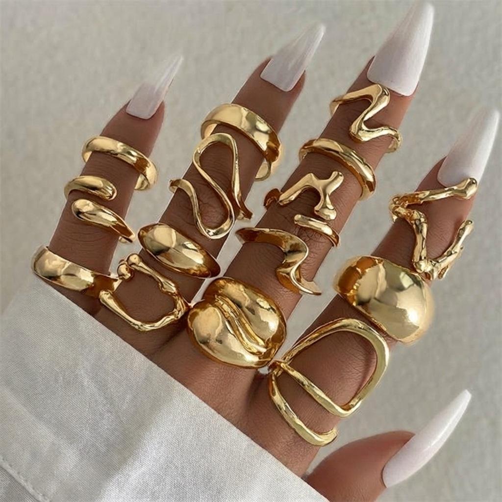 Personalized Retro Combination Ring Fashion Versatile Liquid Lava Flower Irregular Ring Set for Women