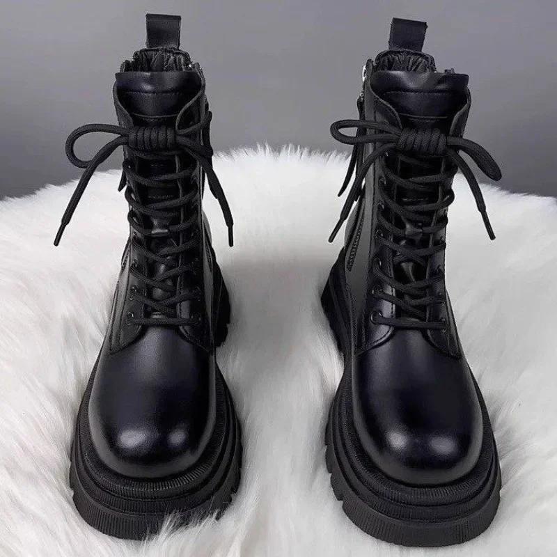 2026 Fashion Women's Shoes Side Zipper Women's Boots Fashion Front Lace-up Modern Boots Women Winter Short Plush Mid-Calf Boots