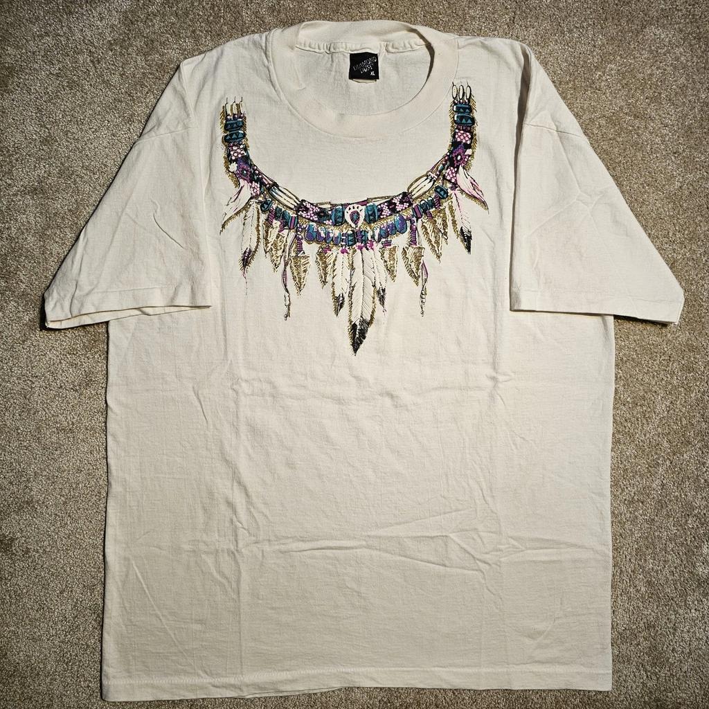 Vtg 90s Diamond Dust Native American Mens L Glitter T-shirt Sleeze Granny Biker