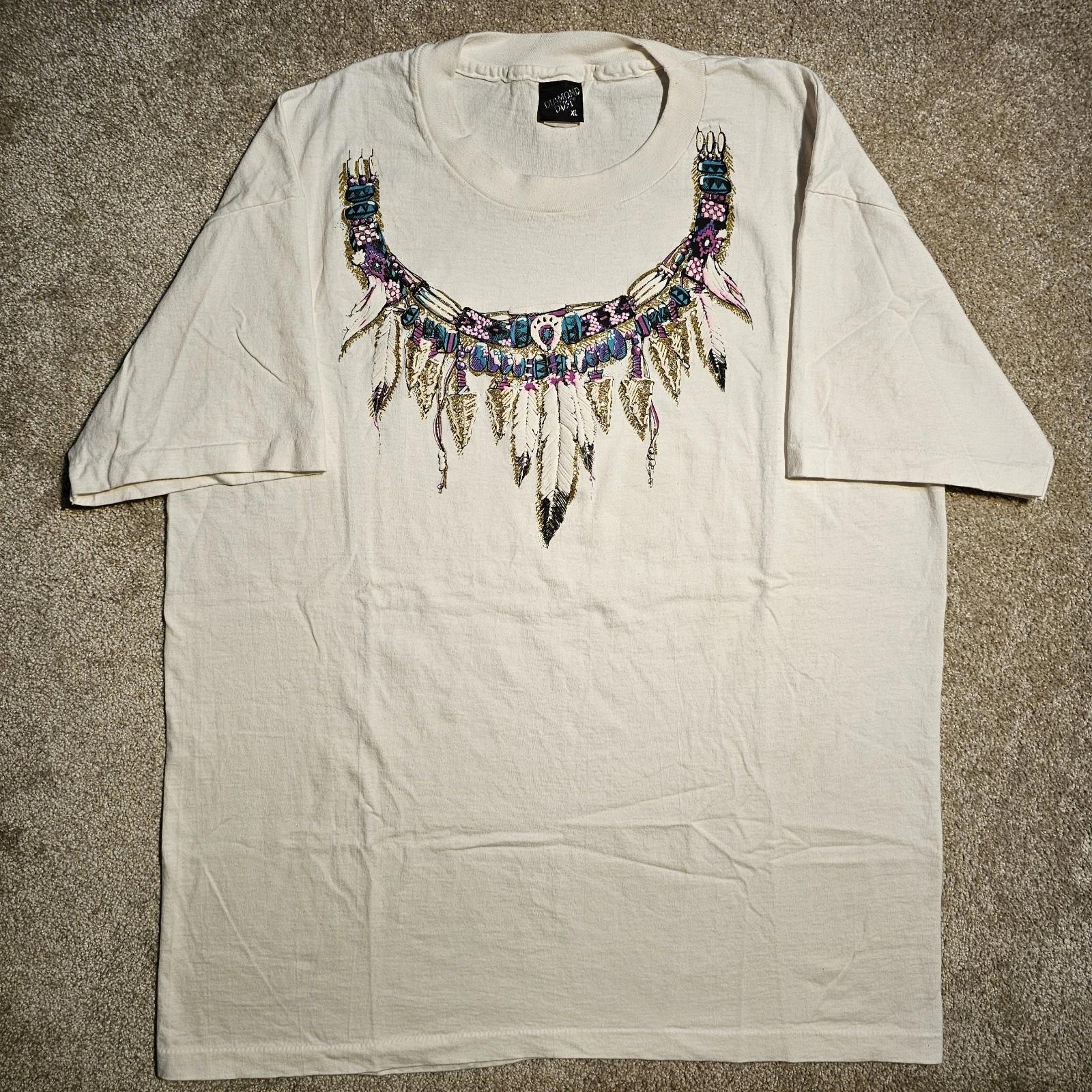 

Vtg 90s Diamond Dust Native American Mens L Glitter T-shirt Sleeze Granny Biker S
