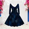Women Plus Size Furry V Neck Long Sleeve Dark Blue Abstract Print Belted A Line Midi Dress