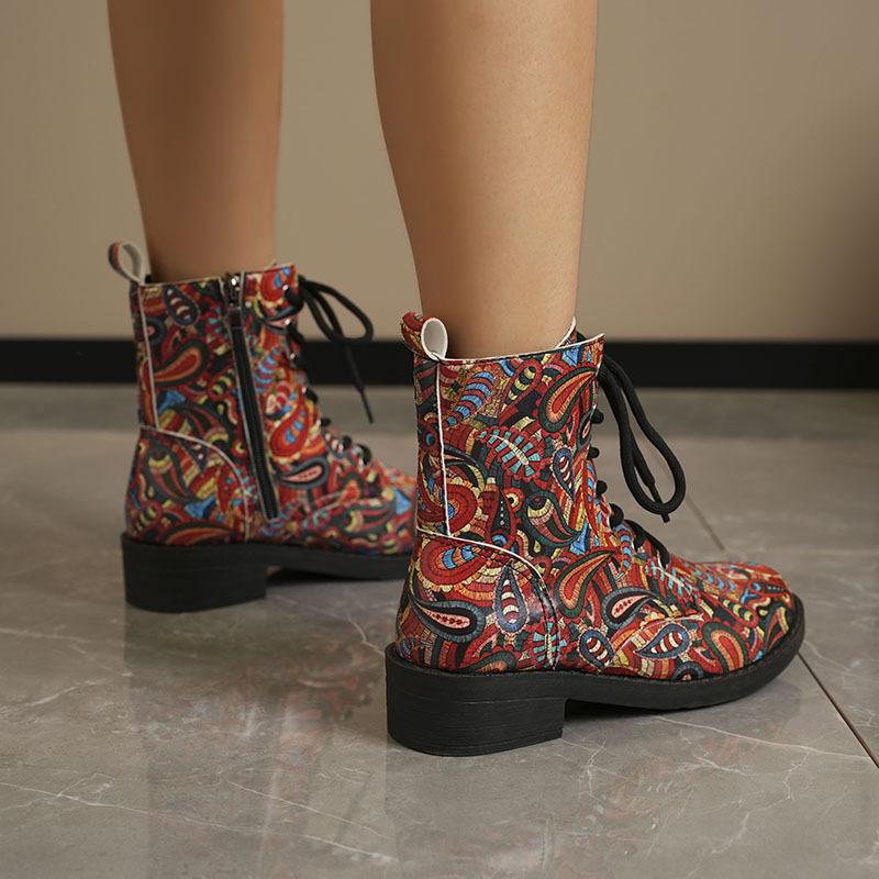 Große, lässige Schneestiefel mit dicker Sohle, Herbst-Winter-Schnürstiefel aus PU mit Mittelrohr, bedruckt, mehrere Farben, Schuhe 35-43