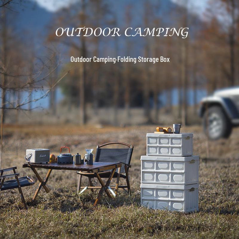 Multi-Functional Folding Camping Box with Wooden Lid: Portable Car & Outdoor Food Storage Suitcase